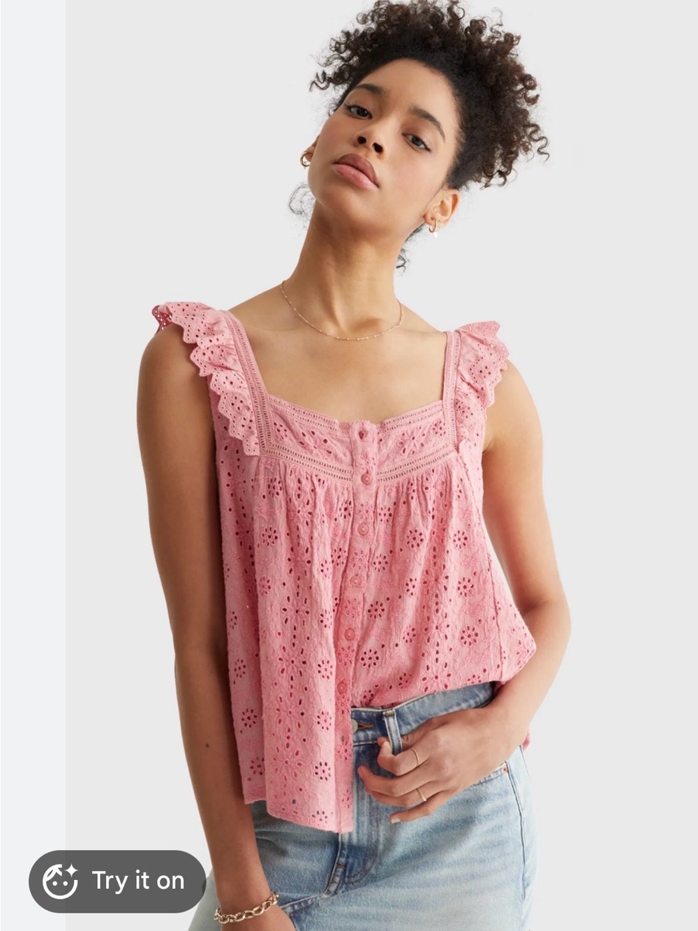 Lucky Brand Pink Eyelet Ruffle Camisole Top